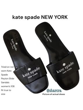 Kate Spade Peyton Slide Sandals   Pebble Leather In Black/Parchment Women's 10 B